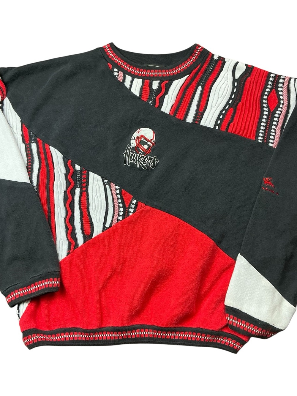 Vintage Nebraska huskers color block 3-D textured knit sweater Coogi inspo XL
